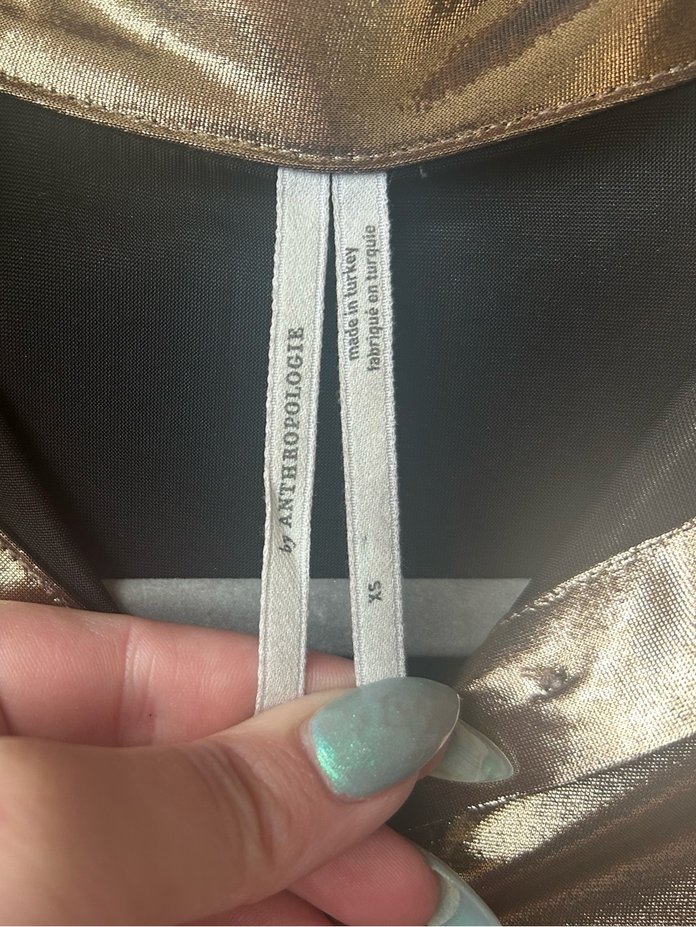 Anthropologie “Gillian” Liquid Shine Metallic Gold Top - Picture 4 of 4